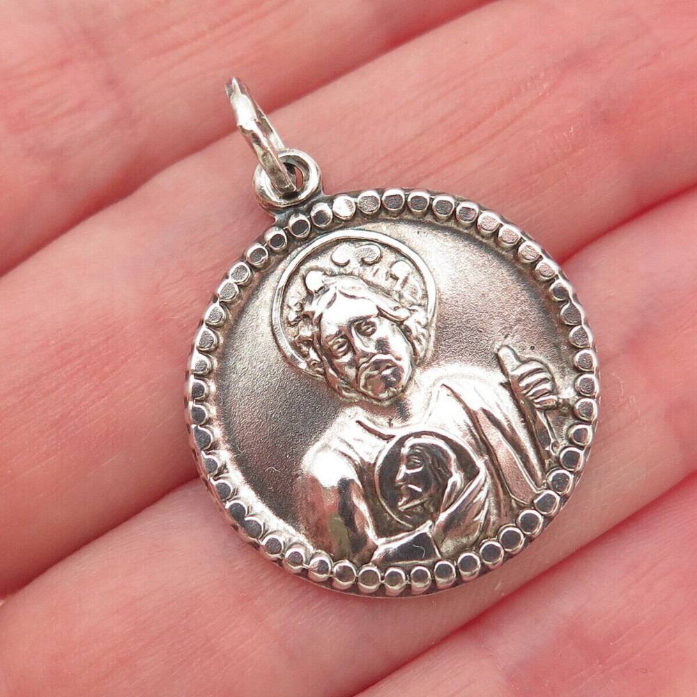 M. De Jean 925 Sterling Silver Vintage Saint Jude Thaddeus Charm Pendant